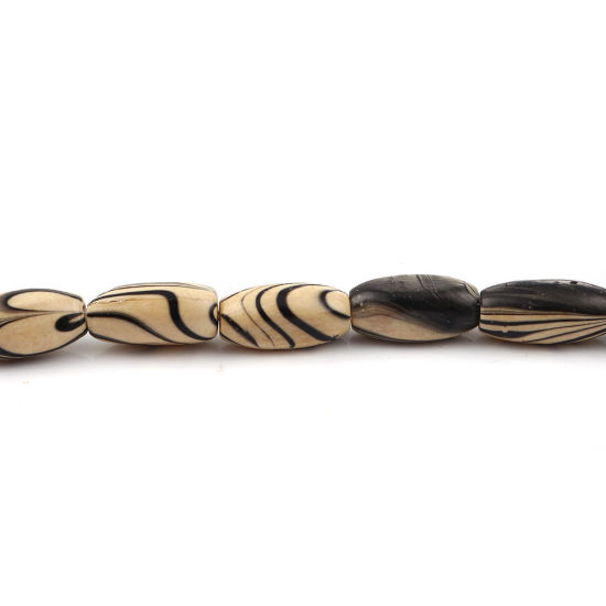 Picture of Natural Wood Spacer Beads Oval Black Stripe 15mm x8mm - 14mm x7mm, Hole: Approx 2.8mm - 1.8mm, 51cm long, 1 Strand (Approx 35 PCs/Strand)