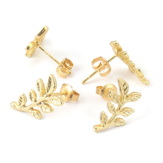 亜鉛合金 イヤリング イヤリングパーツ 葉 マットゴールド 15mm x 10mm、 ワイヤーサイズ: （20号）、 10 個 の画像