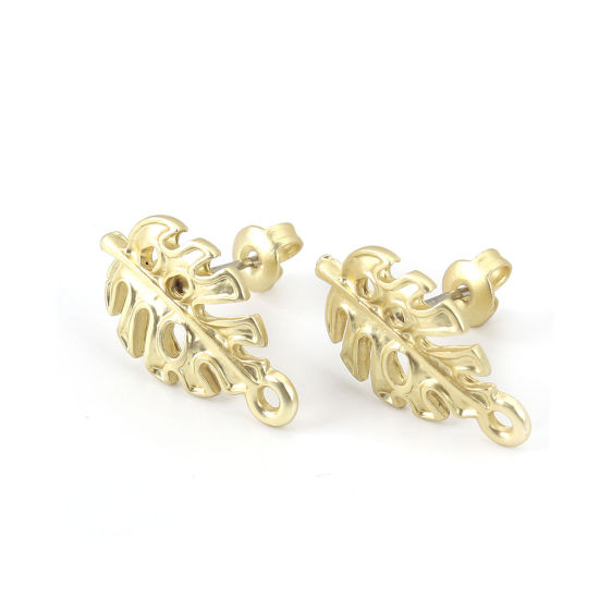 Immagine di Lega di Zinco Orecchini a Perno Tappi di Orecchini Foglia Oro Opaco W/ Loop 19mm x 11mm, Diametro Filo: (21 misura), 10 Pz