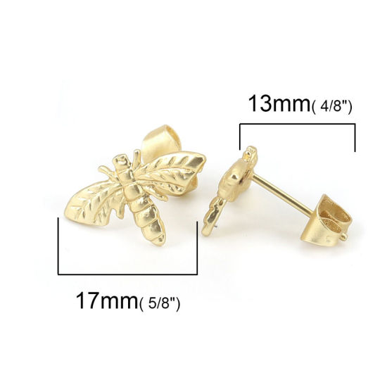 Immagine di Lega di Zinco Orecchini a Perno Tappi di Orecchini Foglia Oro Opaco W/ Loop 19mm x 11mm, Diametro Filo: (21 misura), 10 Pz