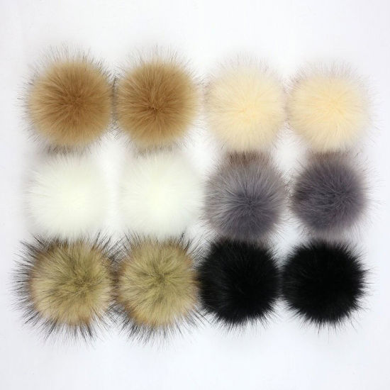 Picture of Pom Pom Balls Imitation Fox Fur Mixed Round With Ring 8cm(3 1/8") Dia., 1 Packet (12 PCs/Packet)