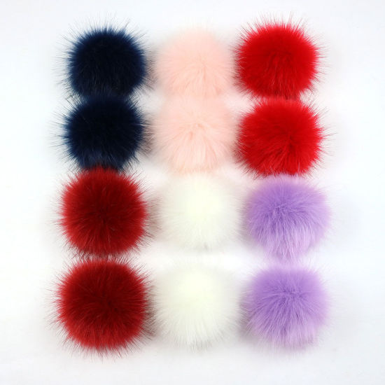 Picture of Pom Pom Balls Imitation Fox Fur Mixed Round With Ring 8cm(3 1/8") Dia., 1 Packet (12 PCs/Packet)