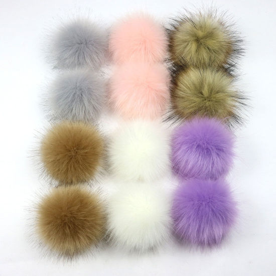 Picture of Pom Pom Balls Imitation Fox Fur Mixed Round With Ring 8cm(3 1/8") Dia., 1 Packet (12 PCs/Packet)