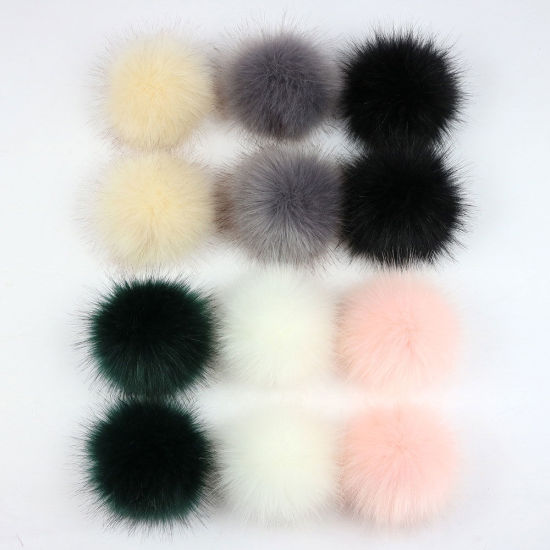 Picture of Pom Pom Balls Imitation Fox Fur Mixed Round With Ring 8cm(3 1/8") Dia., 1 Packet (12 PCs/Packet)