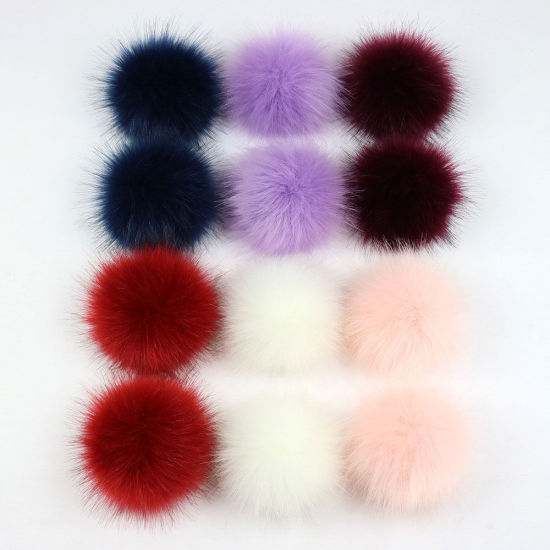 Picture of Pom Pom Balls Imitation Fox Fur Mixed Round With Ring 8cm(3 1/8") Dia., 1 Packet (12 PCs/Packet)