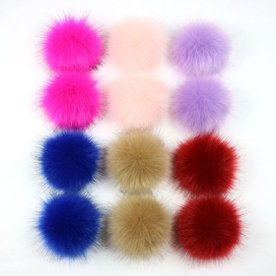 Picture of Pom Pom Balls Imitation Fox Fur Mixed Round With Ring 8cm(3 1/8") Dia., 1 Packet (12 PCs/Packet)