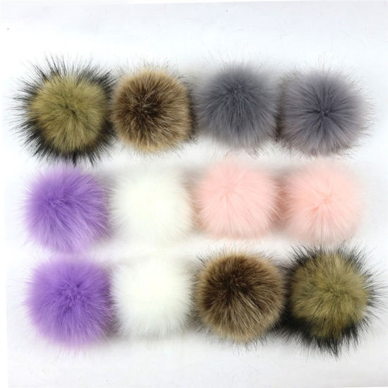 Picture of Pom Pom Balls Imitation Fox Fur Mixed Round With Ring 8cm(3 1/8") Dia., 1 Packet (12 PCs/Packet)