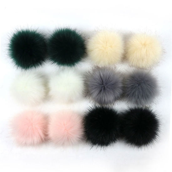 Picture of Pom Pom Balls Imitation Fox Fur Mixed Round With Ring 8cm(3 1/8") Dia., 1 Packet (12 PCs/Packet)