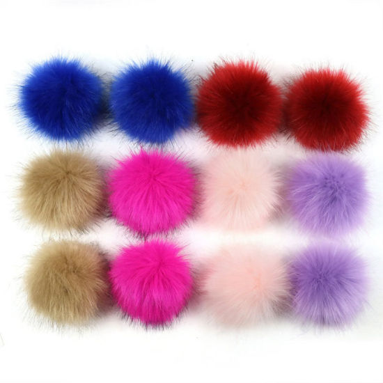 Picture of Pom Pom Balls Imitation Fox Fur Mixed Round With Ring 8cm(3 1/8") Dia., 1 Packet (12 PCs/Packet)