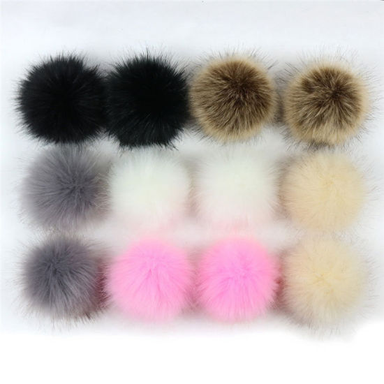 Picture of Pom Pom Balls Imitation Fox Fur Mixed Round With Ring 8cm(3 1/8") Dia., 1 Packet (12 PCs/Packet)