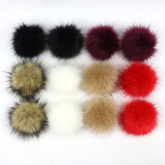 Picture of Pom Pom Balls Imitation Fox Fur Mixed Round With Ring 8cm(3 1/8") Dia., 1 Packet (12 PCs/Packet)