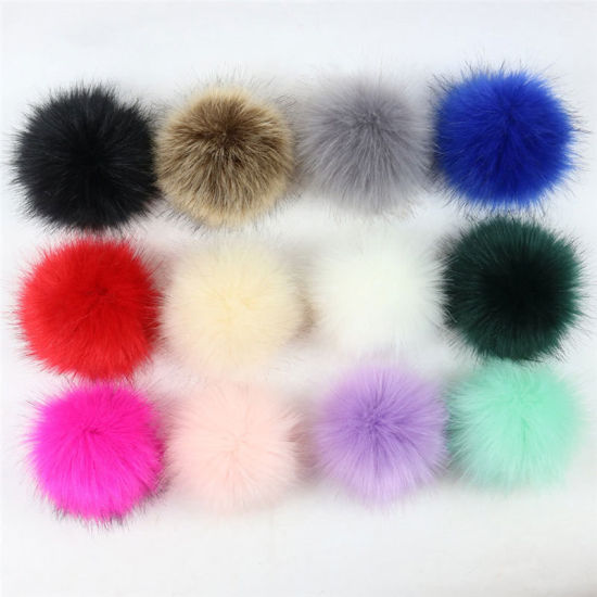 Image de Pompon Imitation Fourrure de Renard Mixte Rond avec Anneau Caoutchouc 8cm Dia., 1 Paquet (12 Pcs/Paquet)