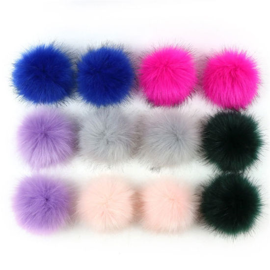 Picture of Pom Pom Balls Imitation Fox Fur Mixed Round With Ring 8cm(3 1/8") Dia., 1 Packet (12 PCs/Packet)