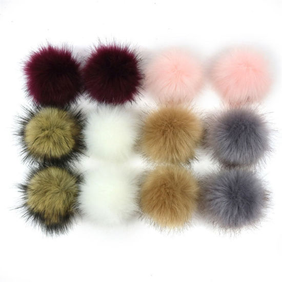 Picture of Pom Pom Balls Imitation Fox Fur Mixed Round With Ring 8cm(3 1/8") Dia., 1 Packet (12 PCs/Packet)