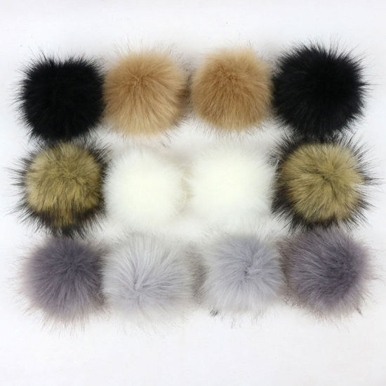 Picture of Pom Pom Balls Imitation Fox Fur Mixed Round With Ring 8cm(3 1/8") Dia., 1 Packet (12 PCs/Packet)