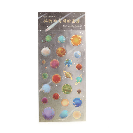 Picture of PVC DIY Scrapbook Deco Stickers Multicolor Universe Planet At Random 21cm(8 2/8") x 9cm(3 4/8"), 1 Sheet