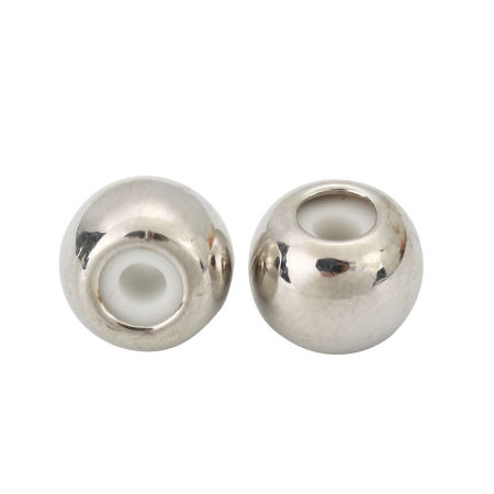 5 PCs Eco-friendly Brass Rubber Stopper Slider Adjustable Beads Round Real Platinum Plated 10mm Dia., Hole: Approx 2.3mm