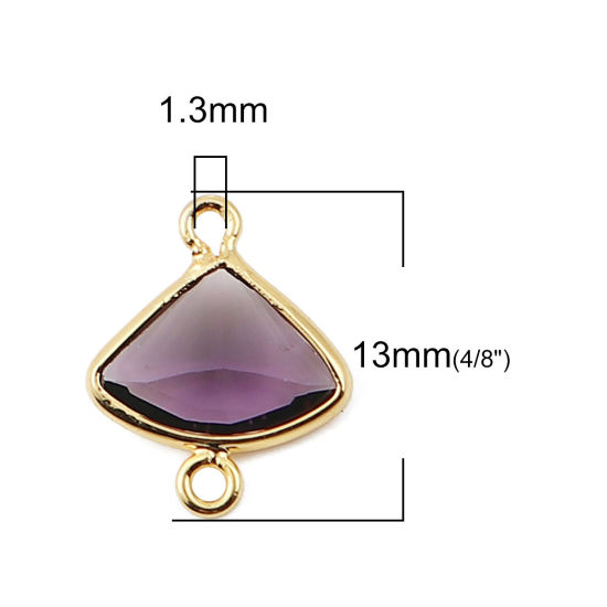 Bild von Messing Verbinder Fächer-Form 18K Vergoldet Amethyst Strass 13mm x 11mm, 3 Stück