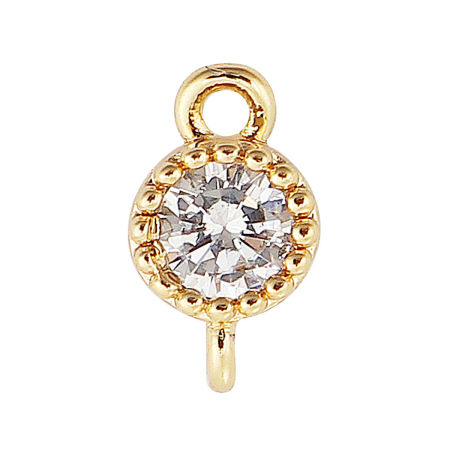Image de Connecteurs en Laiton Rond Plaqué Or Véritable 18K à Strass Transparent 7mm x 4mm, 3 Pcs