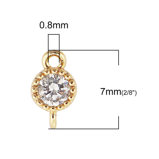 Picture of Brass Connectors Round 18K Real Gold Plated Clear Rhinestone 7mm( 2/8") x 4mm( 1/8"), 3 PCs                                                                                                                                                                   