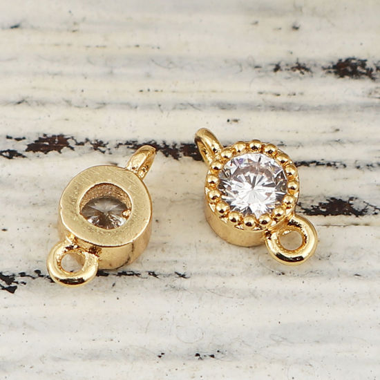 Picture of Brass Connectors Round 18K Real Gold Plated Clear Rhinestone 7mm( 2/8") x 4mm( 1/8"), 3 PCs                                                                                                                                                                   