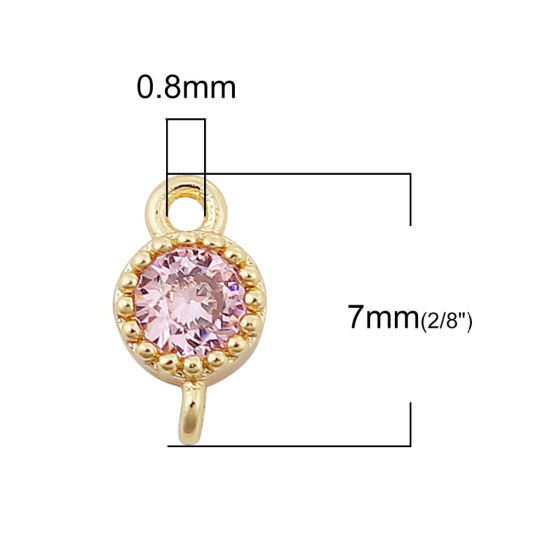 Bild von Messing Verbinder Rund 18K Vergoldet Transparent Strass 7mm x 4mm, 3 Stück
