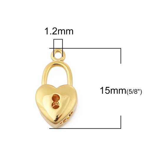 Bild von Messing Charms Schloss 18K Vergoldet Herz 15mm x 8mm, 3 Stück