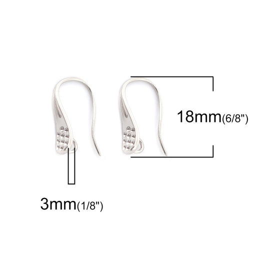 Immagine di Ottone Orecchini con Ganci a Filo per Orecchio per Accessori per la Creazione di Gioielli Fai-da-te Vero Platino Placcato Con Loop 18mm x 10mm, Dimensione di Posta / Cavo: (21 misura), 4 Pz