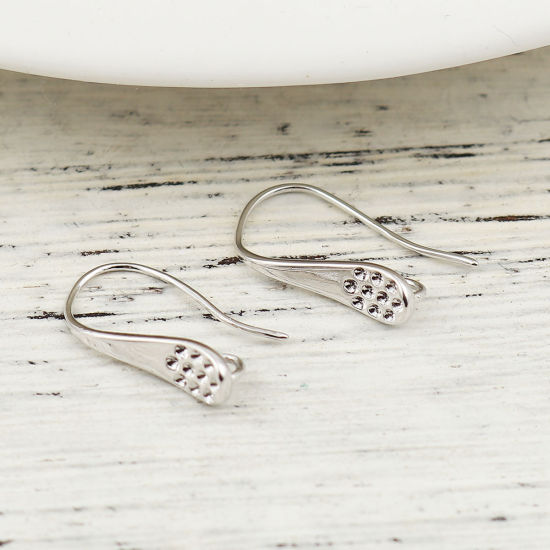 Immagine di Ottone Orecchini con Ganci a Filo per Orecchio per Accessori per la Creazione di Gioielli Fai-da-te Vero Platino Placcato Con Loop 18mm x 10mm, Dimensione di Posta / Cavo: (21 misura), 4 Pz