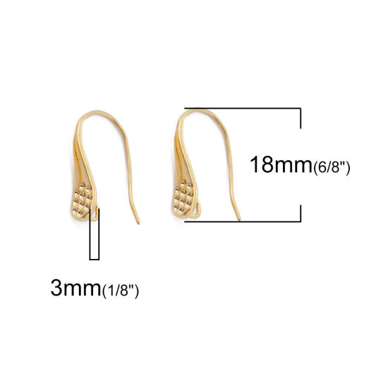 Bild von Messing Ohrring Ohrhaken 18K Vergoldet M/Öse 17mm x 10mm, Drahtstärke: (21 gauge), 4 Stück