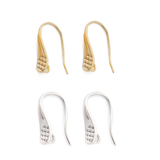 Bild von Messing Ohrring Ohrhaken 18K Vergoldet M/Öse 17mm x 10mm, Drahtstärke: (21 gauge), 4 Stück