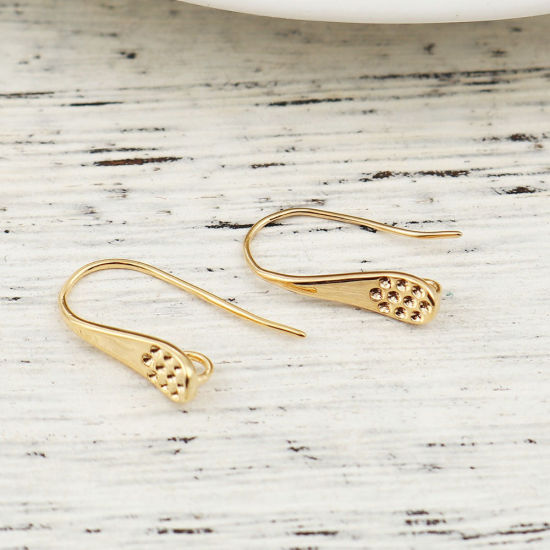 Bild von Messing Ohrring Ohrhaken 18K Vergoldet M/Öse 17mm x 10mm, Drahtstärke: (21 gauge), 4 Stück