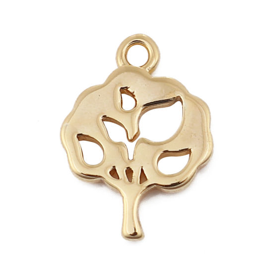 Picture of Brass Charms Tree 18K Real Gold Plated 13mm( 4/8") x 10mm( 3/8"), 3 PCs                                                                                                                                                                                       
