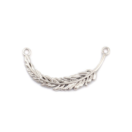 Image de Connecteurs en Laiton Plume Plaqué Platine Véritable 18K 30mm x 15mm, 3 Pcs