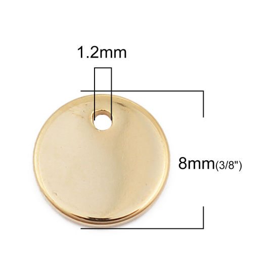 Image de Breloques Lisse en Laiton Rond Plaqué Or Véritable 18K 8mm Dia, 10 Pcs