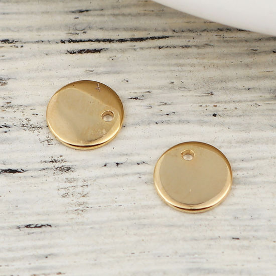 Image de Breloques Lisse en Laiton Rond Plaqué Or Véritable 18K 8mm Dia, 10 Pcs