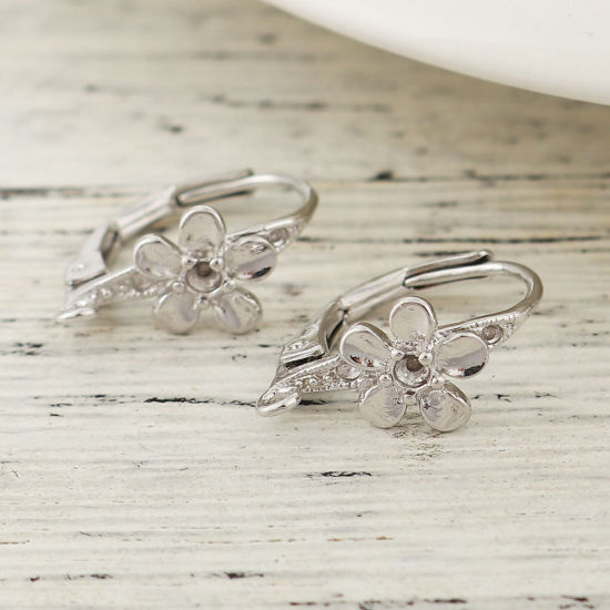 Image de Boucles d'Oreilles Dormeuse en Laiton Plaqué Or Véritable 18K Fleur avec Boucle (Apparié à Strass ss4 Dos en Pointe) 16mm x 8mm, Epaisseur de Fil: (18 gauge), 4 Pcs