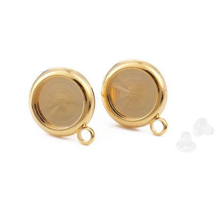 Bild von Messing Cabochon Fassung Ohrring Ohrstecker Rund 18K Vergoldet (Für 8mm) 13mm x 10mm, Drahtstärke: (20 gauge), 4 Stück