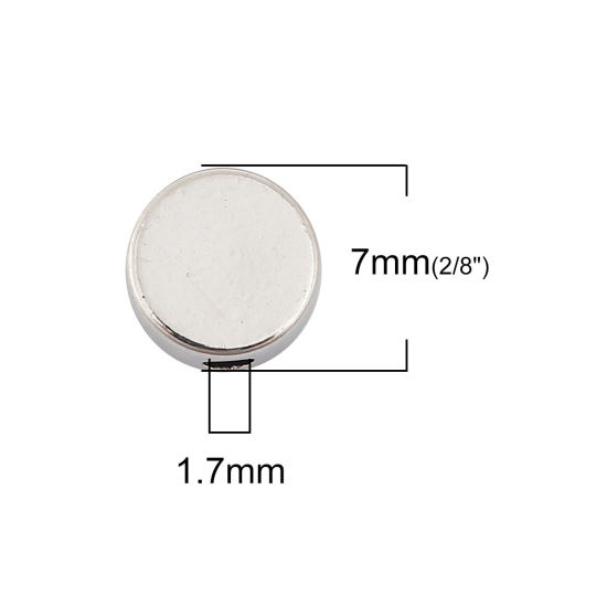 Bild von Messing Perlen für die Herstellung von DIY-Charme-Schmuck Platin plattiert Rund Etwa 7mm Dia., Loch: Ca 1.7mm, 5 Stück                                                                                                                                        