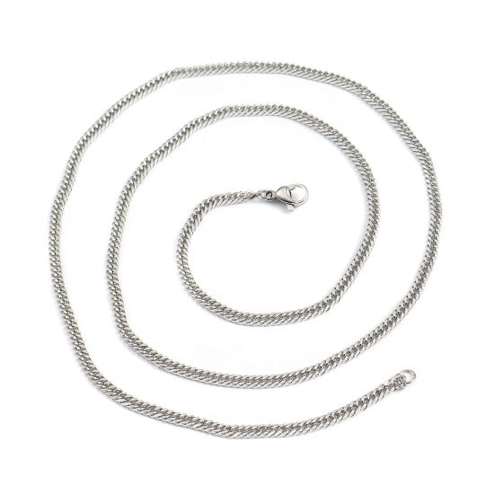 Picture of 304 Stainless Steel Link Curb Chain Necklace Silver Tone Twisted 60cm(23 5/8") long, Chain Size: 3x3mm, 1 Piece