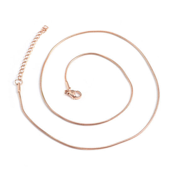 Image de 1 Pièce Colliers en 304 Acier Inoxydable Placage sous Vide Chaîne Maille Serpent Or Rose 46cm long, Taille de Chaîne: 1.2mm