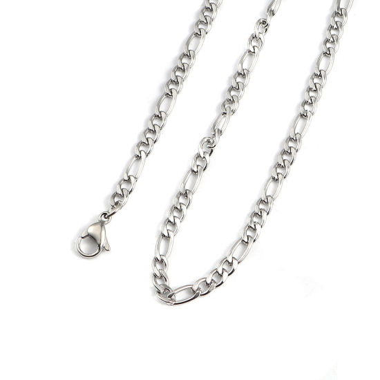 Picture of 304 Stainless Steel Link Curb Chain Necklace Silver Tone 60.5cm(23 7/8") long, Chain Size: 8x4mm( 3/8" x 1/8") 5x4mm( 2/8" x 1/8"), 2 PCs