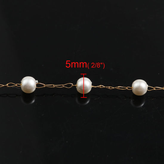 Immagine di 1 Pz Placcatura Sottovuoto 304 Acciaio Inossidabile Catena Collana Oro Placcato Bianco Perla Imitato Acrilico 74cm Lunghezza, Dimensione della Catena 5mm