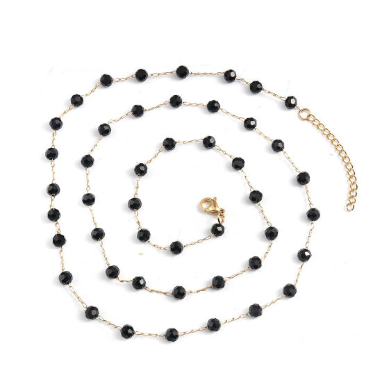 Image de 1 Pièce Colliers en 304 Acier Inoxydable Placage sous Vide Chaînes Doré Noir A Facettes 74cm long, Taille de Chaîne: 5mm