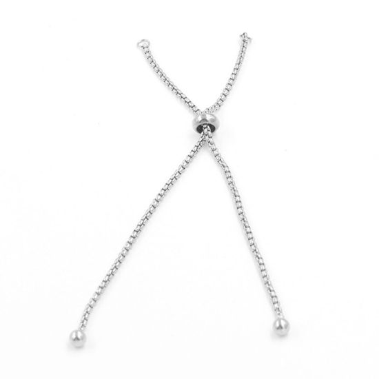 Picture of 304 Stainless Steel Slider/Slide Extender Chain For Jewelry Necklace Bracelet Silver Tone Round Adjustable 11cm(4 3/8") long, 1 Piece”