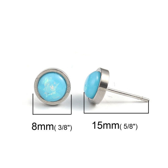 Bild von 304 Edelstahl & Opal ( Synthetisch ) Monatsstein Ohrring Ohrstecker Silberfarbe Lila Rund Oktober 8mm D., Drahtstärke: (20 gauge), 1 Paar