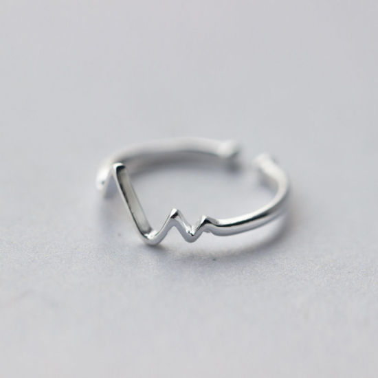 Picture of Sterling Silver Open Rings Silver Heartbeat/ Electrocardiogram, 1 Piece