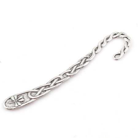 Zamak Marcadores de libro Trenzado Plata Antigua Flor 11.7cm x 2.5cm, 10 Unidades