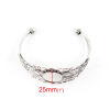 Imagen de 2 Unidades Latón & Aleación Soporta a Cabachones Abierta Cuff Brazaletes Pulseras Óvalo Filigrana Plata Antigua (Apta 25mmx18mm) 15.5cm longitud