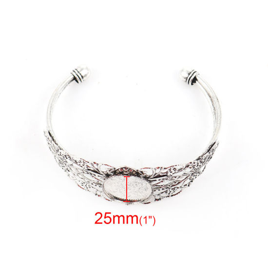 Bild von 2 Stück Legierung auf Messing- und Eisenbasis Cabochon Settings Offen Manschette Armreife Armband Findings Oval Filigran Antiksilber (Fits 25mmx18mm) 15.5cm long